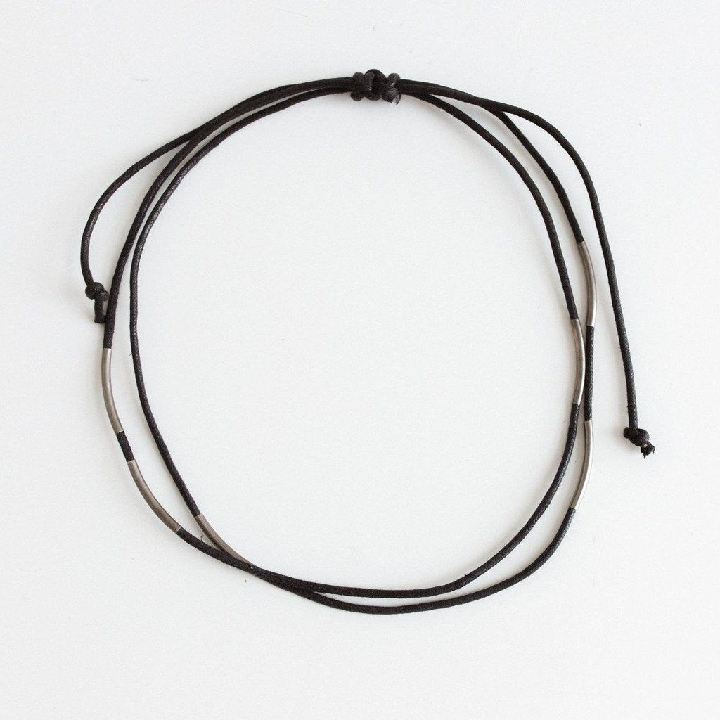 Rope Band with Beads - Black + Silver